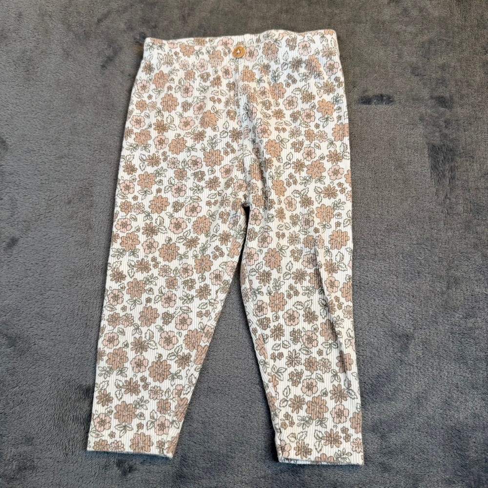 Easy Peasy Floral Ribbed Leggings Kids 12 Month Ivory Organic Cotton Stretch